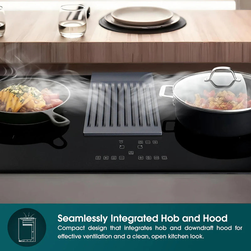 EuropAce EIH8782E 78cm 2 Zones Induction Hob with Downdraft Hood