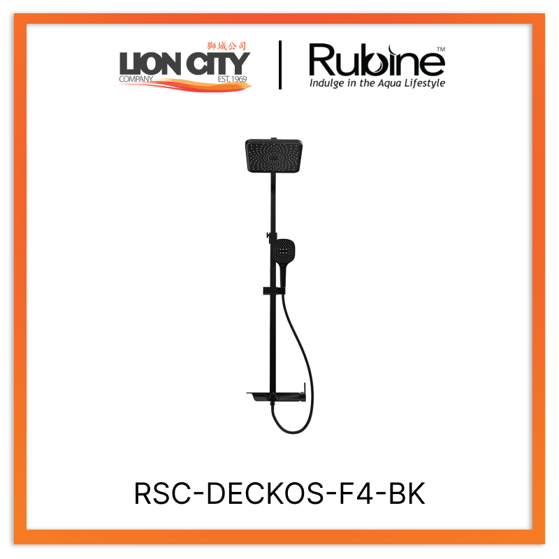 Rubine Deckos RSC-DECKOS-F4-BK Square Rainshower Column With Mixer Shelf (Matte Black)