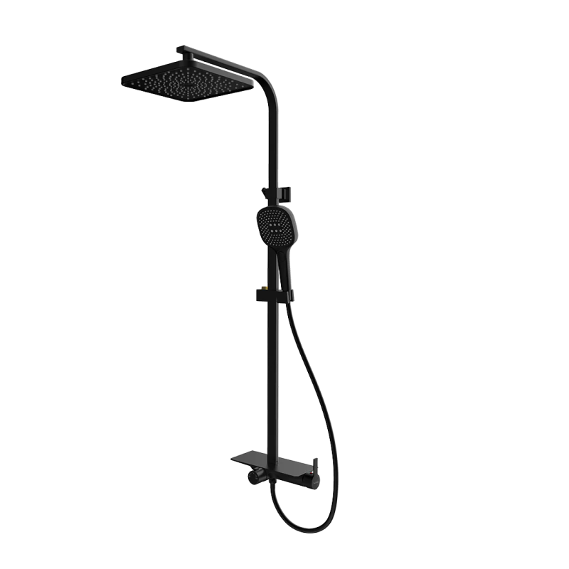 Rubine Deckos RSC-DECKOS-F4-BK Square Rainshower Column With Mixer Shelf (Matte Black)