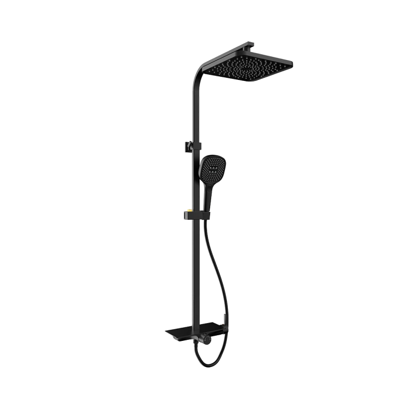 Rubine Deckos RSC-DECKOS-F4-BK Square Rainshower Column With Mixer Shelf (Matte Black)