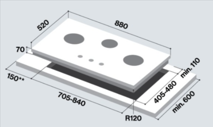 Rinnai-RB-983S 3 Burner Built-In Hob Stainless Steel Top Plate