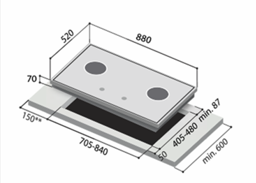 Rinnai RB-93TS 3 Burner Built-In Hob Stainless Steel Top Plate RB93TS