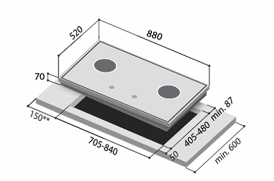 Rinnai RB-93UG 3 Burner Built-In Hob Schott Glass (black) Top Plate RB93UG