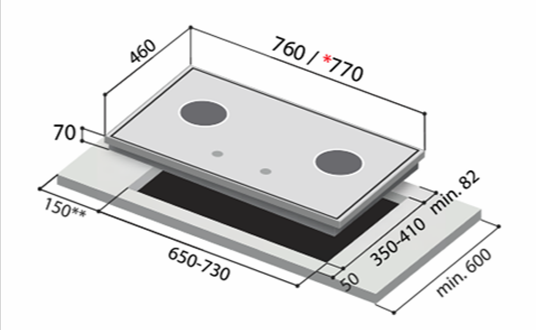 Rinnai RB-73TG 3 Burner Built-In Hob Schott Glass (Black) Top Plate