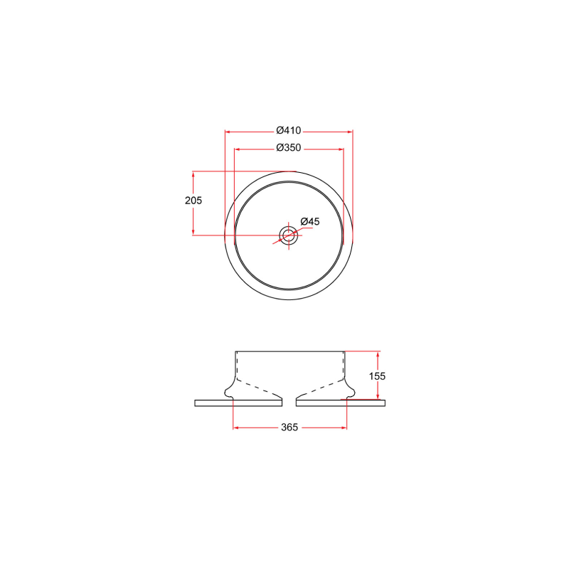 Rubine SPIN 41B Countertop Round Ceramic Basin