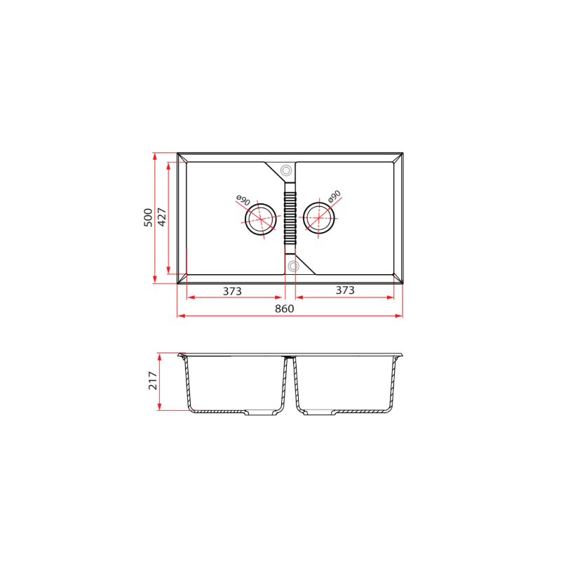 Rubine 2 Bowls Inset Granite Kitchen Sink MEQ 820 PB