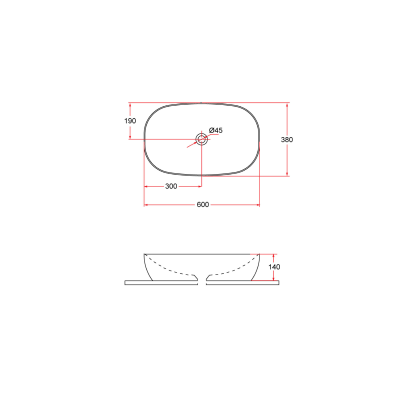 Rubine QTRO 60 Countertop Rectangular Ceramic Basin