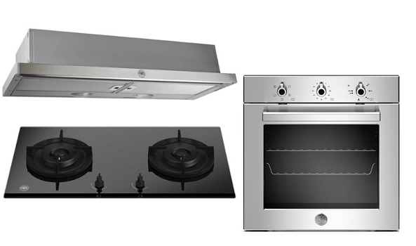 Bertazzoni P782BMODGNE 78cm gas on glass hob+F605PROEKX 60cm Built-in Oven 5 functions+K90TELXA 90cm Telescopic Hood - Lion City Company