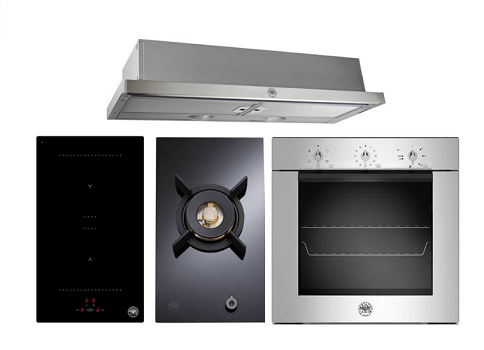 Bertazzoni P302IB2NE 30cm Built-in Induction Hob+Bertazzoi P301CPROGNE 30 cm Domino Gas on Glass Hob+Bertazzoni F605MODEKXS 60cm Built-in Oven+Bertazzoni K90TELXA 90cm Telescopic Hood