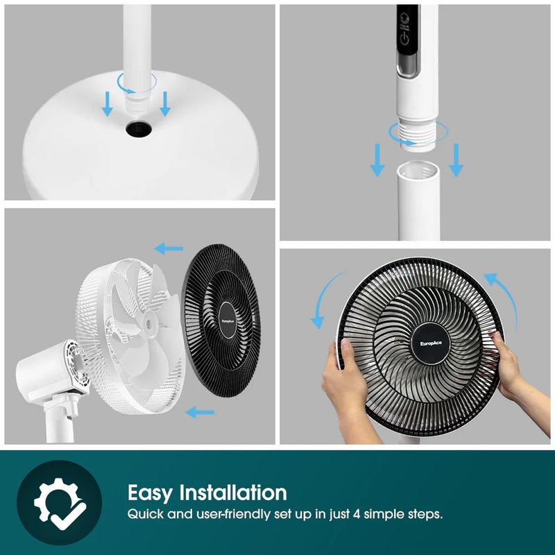 Europace ELF7147DWH 14” Whispr DC High Velocity Fan Voice Control, Aerospace Inspired Blades for Powerful Airflow