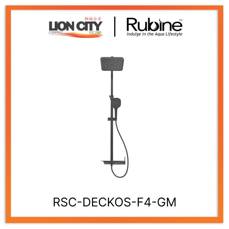 Rubine Deckos RSC-DECKOS-F4-GM Square Rainshower Column With Mixer Shelf (Gun Metal)