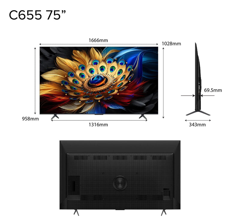 TCL C655 4K QLED 75" Onkyo Subwoofer AI Smart TV