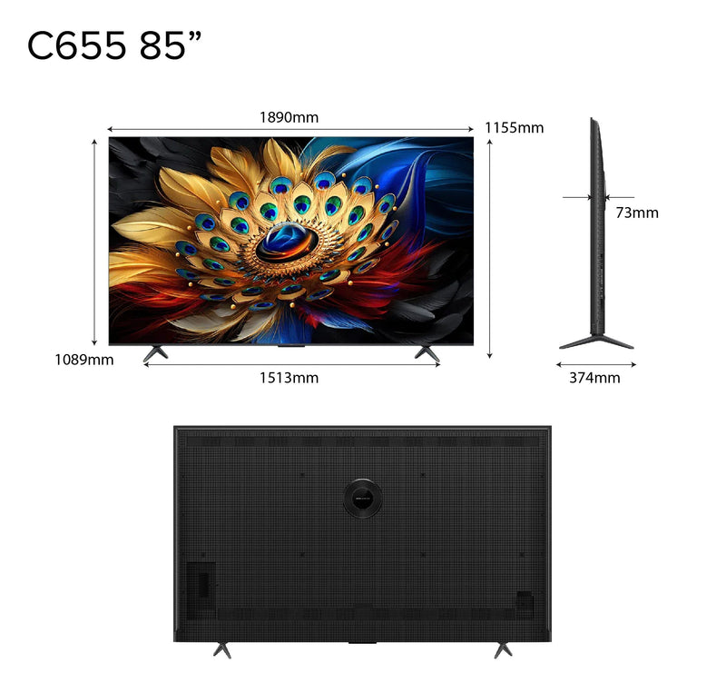 TCL C655 4K QLED Pro 75" TV With Onkyo Subwoofer And AI Eye Care