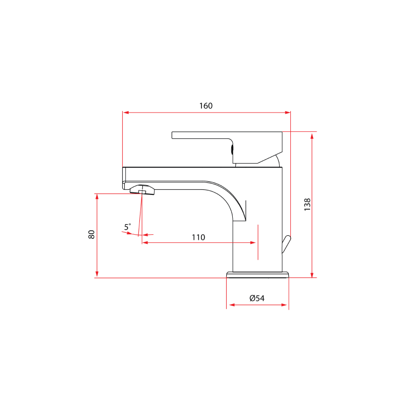 Rubine Unico 5621 BK Basin Mixer Matt Black