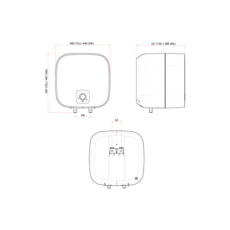 Rubine RA 15B SIN2.5 Paris 15L Above-Sink Storage Water Heater