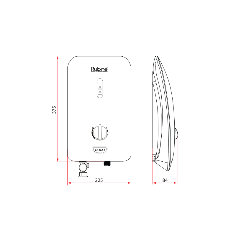 Rubine RWH 933 GOGO 933 Electric Instant Water Heater (Black or White)