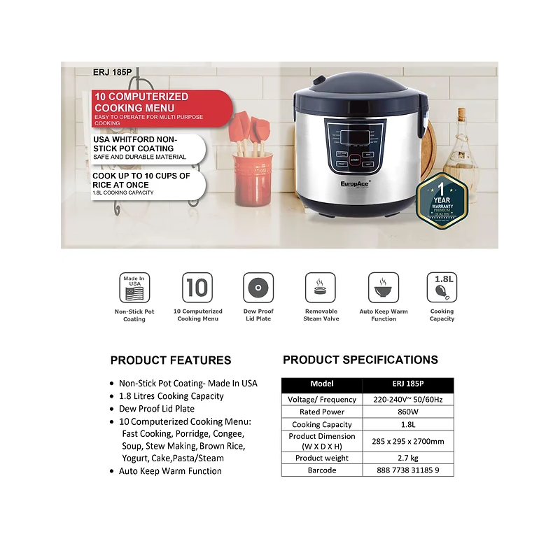 Europace ERJ185P Multi-Function Rice Cooker