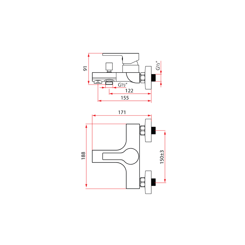 Rubine Unico 5661 BK Bath Mixer Matt Black