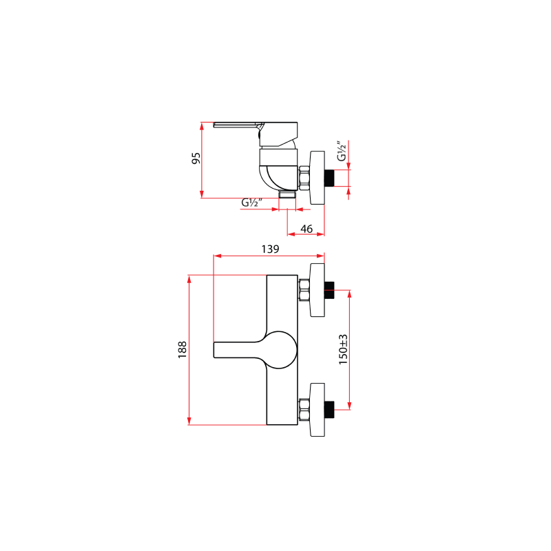 Rubine Unico 5660 BK Shower Mixer Matt Black