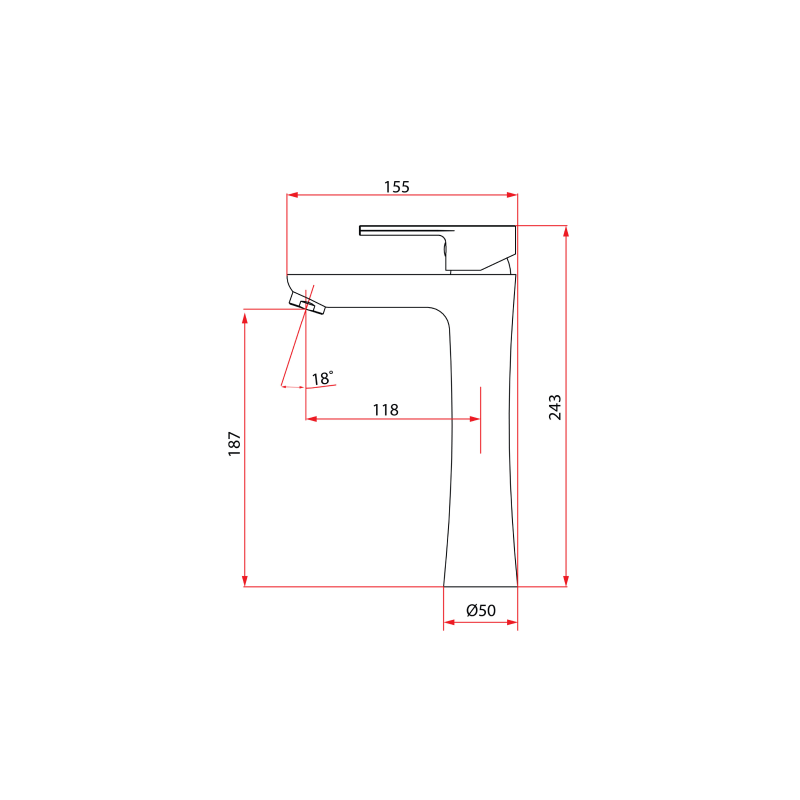 Rubine Unico 5621LX BK Tall Basin Mixer Matt Black