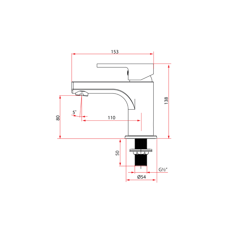 Rubine Unico 5621C BK Basin Tap Matt Black