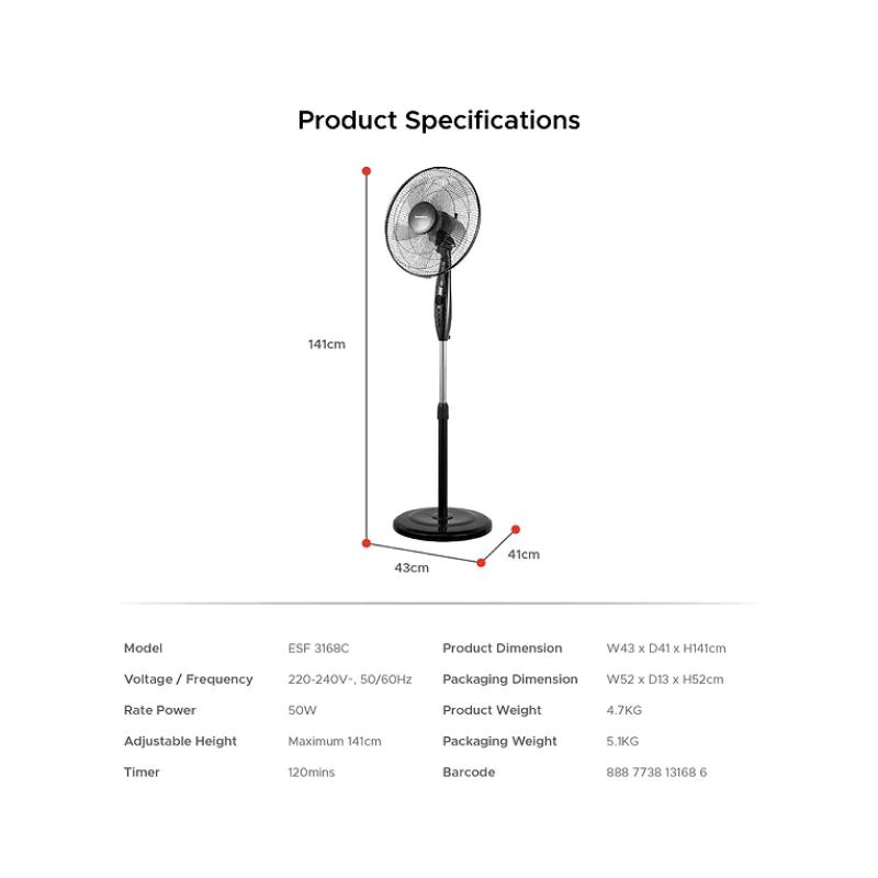 Europace ESF3168C 16" Manual Stand Fan