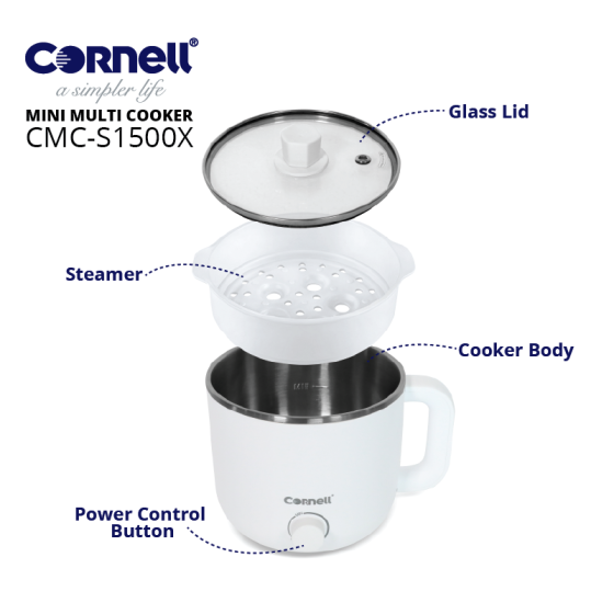 Cornell 800W 1.5L Mini Multi Cooker with Steam Tray