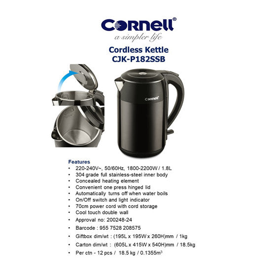 Cornell 1.8L Cool Touch Stainless Steel Kettle