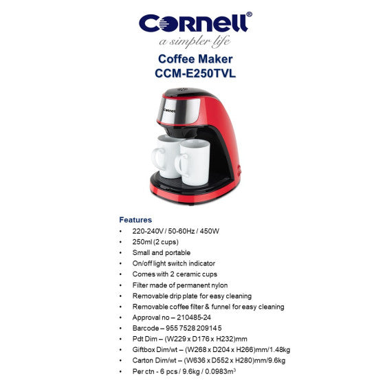Cornell 250ml Drip Coffee Maker 2 Cups