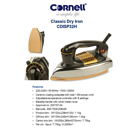 Cornell 1200W Heavyweight Classic Dry Iron