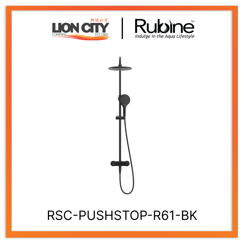 Rubine RSC-PUSHSTOP-R61-BK Pushstop Rainshower Column With Mixer (Matte Black)