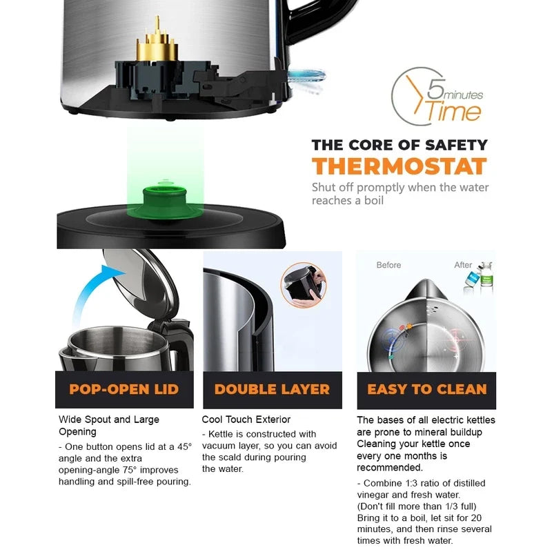 Cornell Digital Cordless Kettle with Stainless Steel Interior
