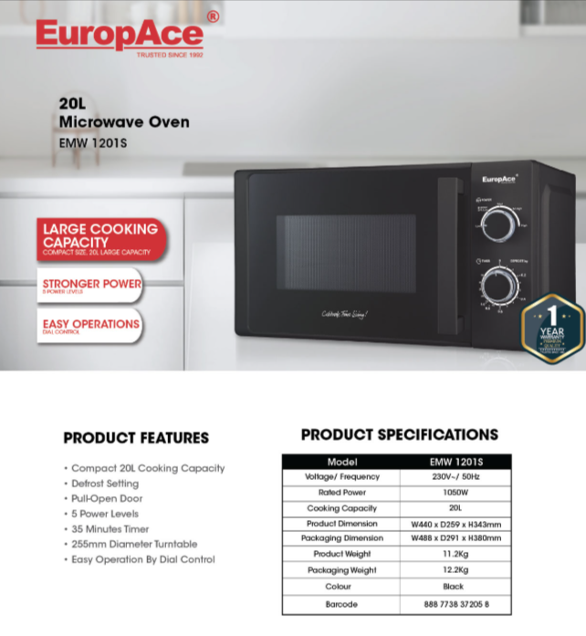 Europace EMW1201SBK 20L Microwave Oven