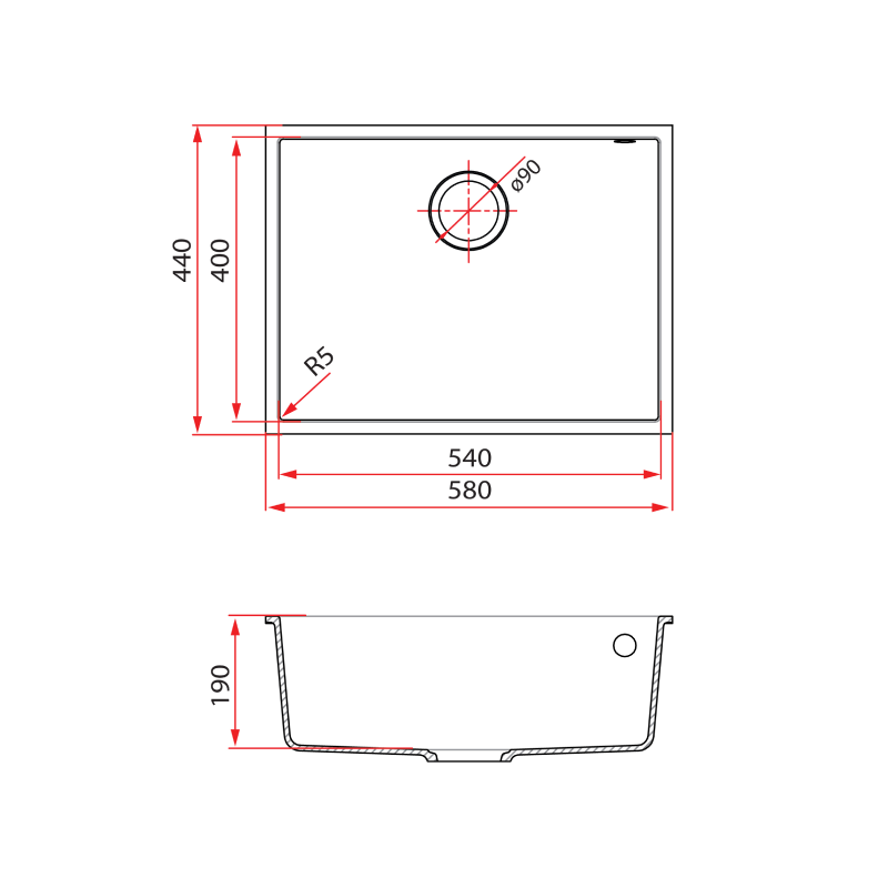 Rubine 1 Bowl Undermount Granite Kitchen Sink MEQ 810-58U WH