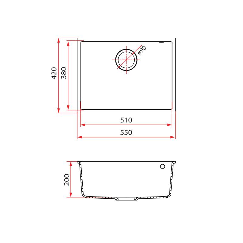 Rubine 1 Bowl Undermount Granite Kitchen Sink MEQ 810-54U PB