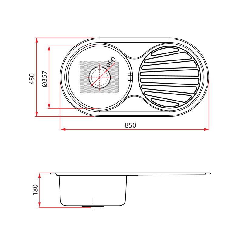 Rubine 1 Bowl + Drainer Inset Stainless Steel Kitchen Sink ROX 611
