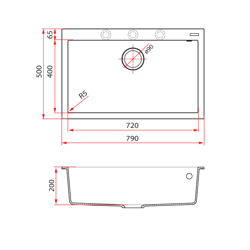 Rubine 1 Bowl Inset Granite Kitchen Sink MEQ 810-79 PB