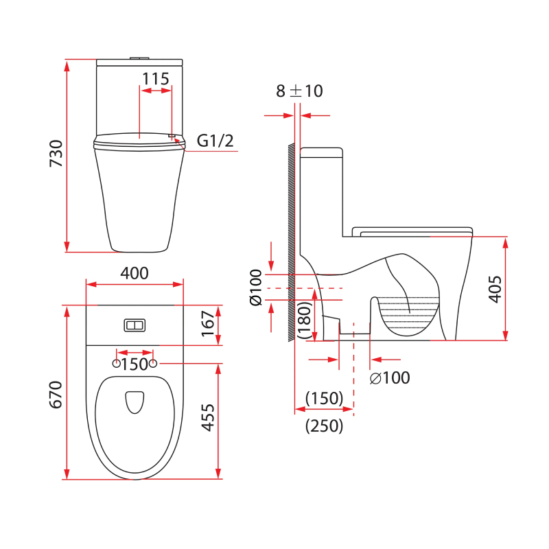 Rubine PN 105 Punta Nera Rimless One-Piece Toilet