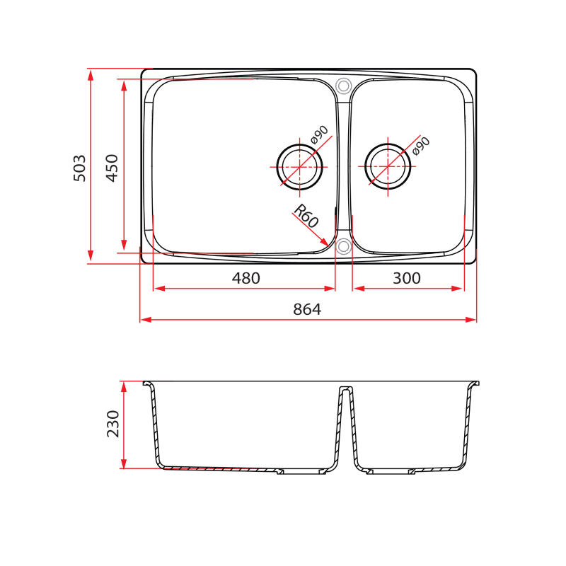 Rubine 1¾ Bowls Inset Granite Kitchen Sink MEQ 860-86 TI - Lion City Company