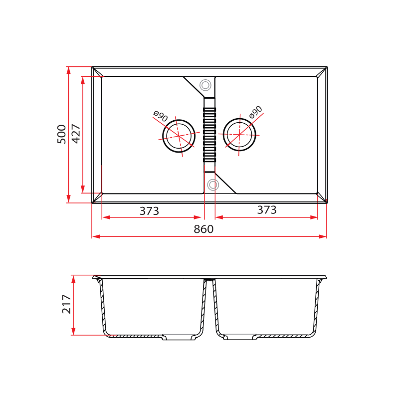 Rubine 2 Bowls Inset Granite Kitchen Sink MEQ 820 TI