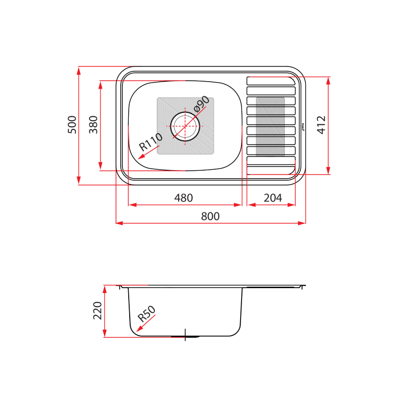 Rubine 1 Bowl + Drainer Inset Stainless Steel Kitchen Sink BMX 611