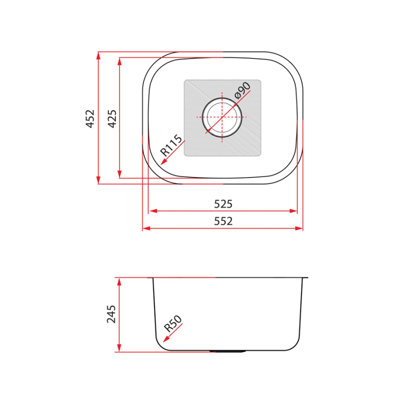 Rubine 1 Bowl Undermount Stainless Steel Kitchen Sink JUX 610U