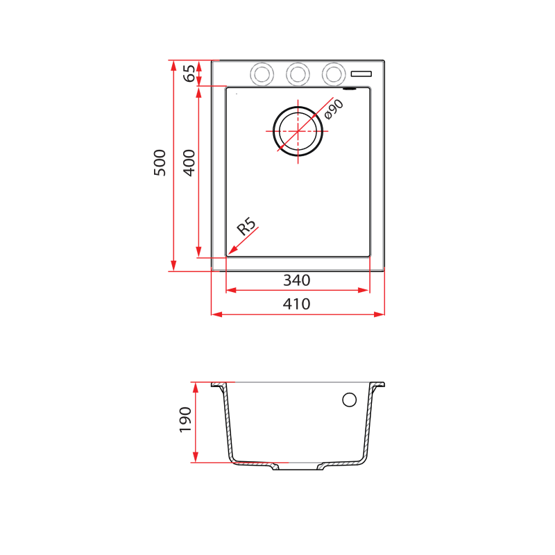 Rubine 1 Bowl Inset Granite Kitchen Sink MEQ 810-41 TI