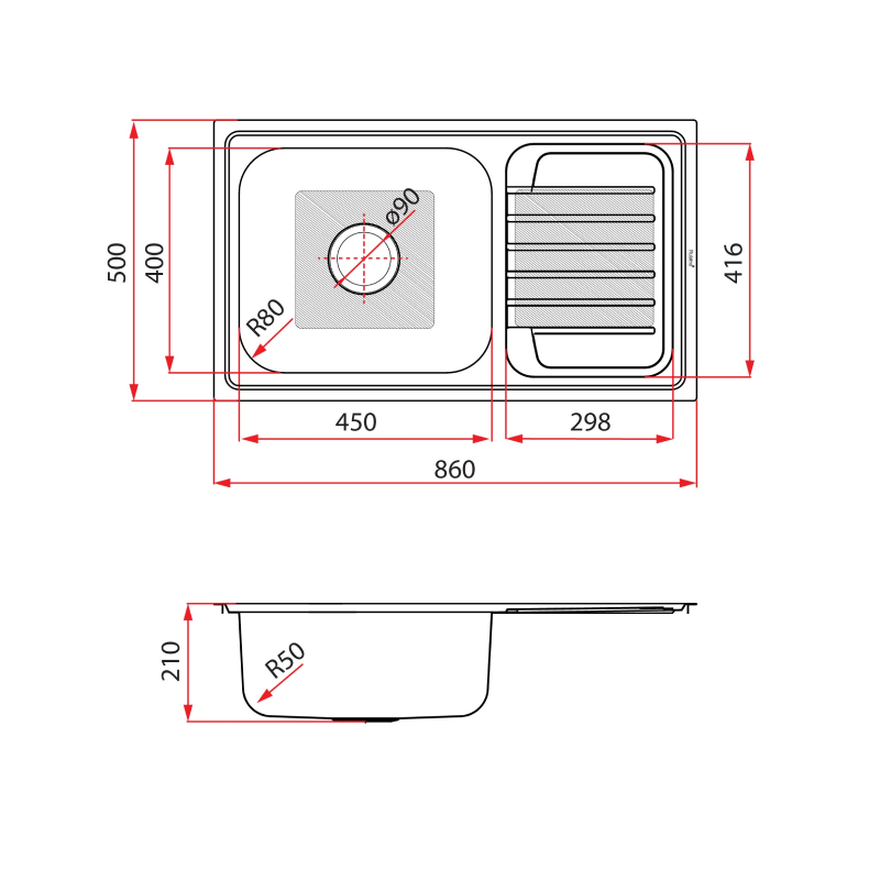 Rubine 1 Bowl + Drainer Inset Stainless Steel Kitchen Sink JUX 811