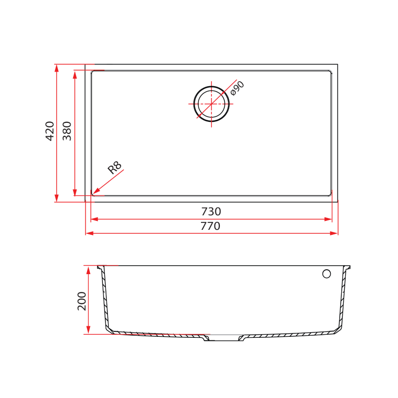 Rubine 1 Bowl Undermount Granite Kitchen Sink MEQ 810-76U TI