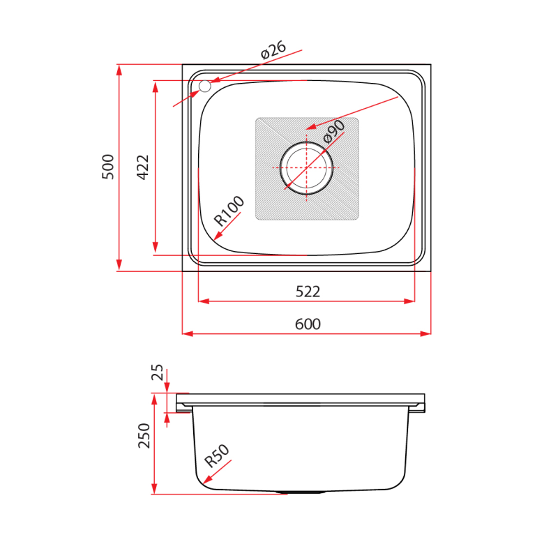 Rubine 1 Bowl Inset Stainless Steel Kitchen Sink JUX 610-LO - Lion City Company