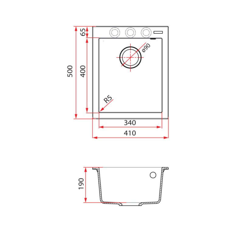 Rubine 1 Bowl Inset Granite Kitchen Sink MEQ 810-41 PB