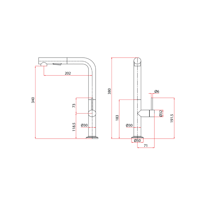 Rubine Inox 7744PS GD Pull-Out Spray Sink Mixer/ Cold Tap