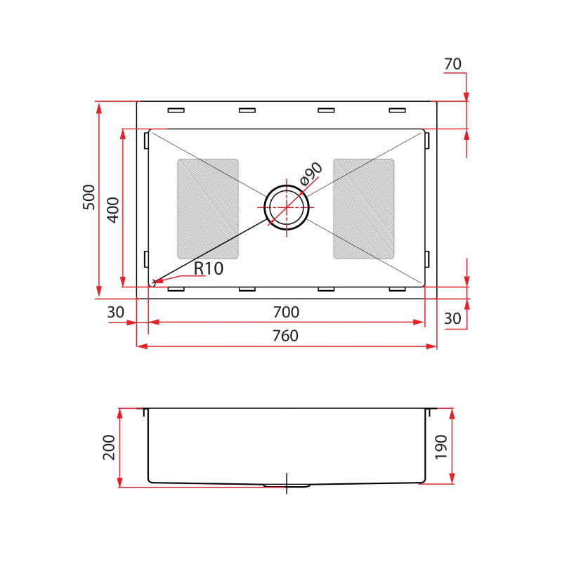 Rubine 1 Bowl Inset Stainless Steel Kitchen Sink KIX 810-76