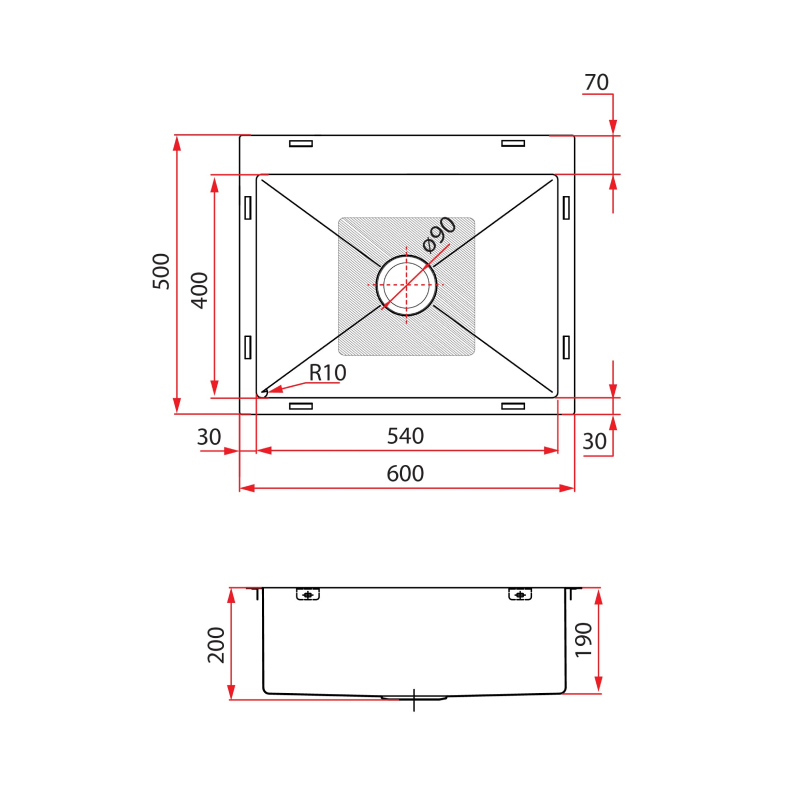 Rubine 1 Bowl Inset Stainless Steel Kitchen Sink KIX 810-60